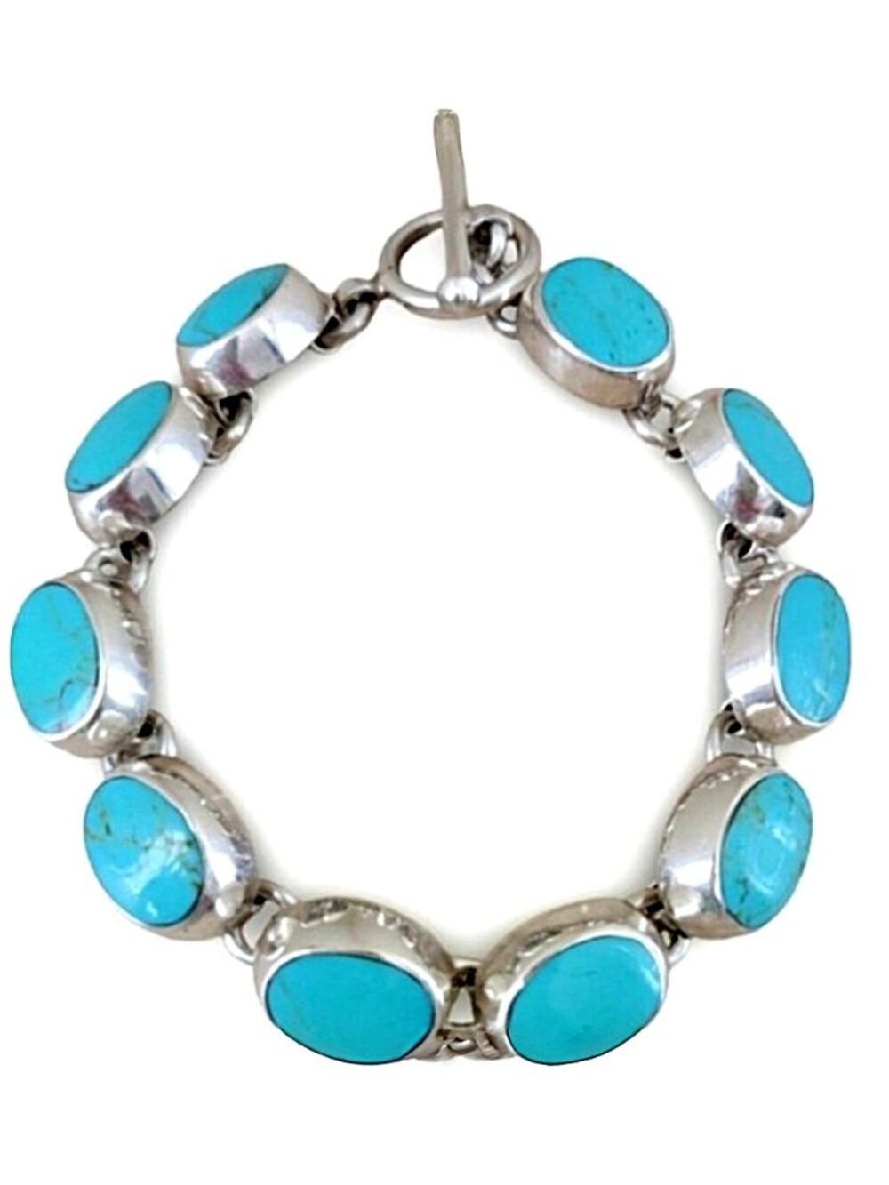 Solid 925 Sterling Silver Turquoise Link Bracelet